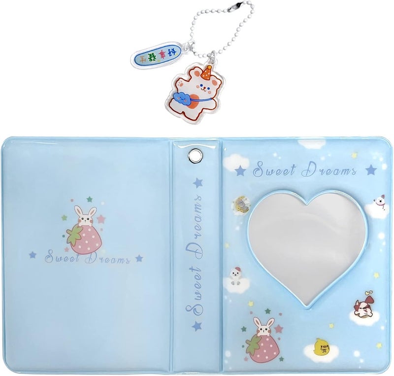 YAHUIPEIUS 3 Inch Mini Photo Album, Heart Hollow Card Binder Photo Card Holder with Pendant 40 Pockets (blue strawberry) - Image 3